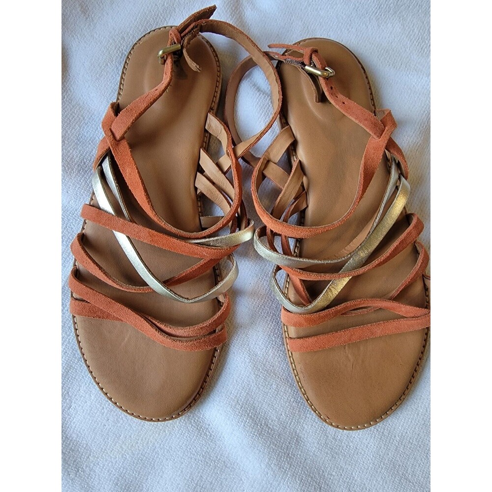 Clarks Tan and Gold Strappy Sandals